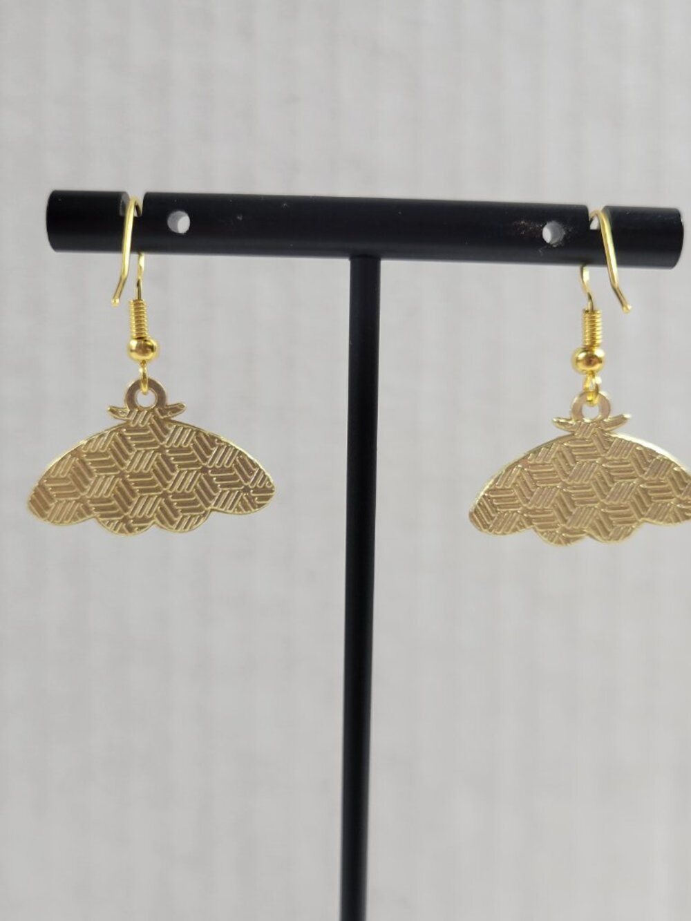 Gold Enamel Moth Dangle Earrings Celestial Crescent Moon Phase Celestial E160E - Picture 3 of 4
